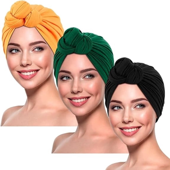3-Pack Soft Cotton Turbans - Elastic Headwrap & Breathtaking Beanie for Women, Breathable, Lightweight and Elastic, Comfortable To Wear,All-Season Headwear