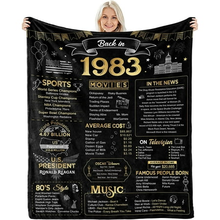 Happy 40th Birthday Gifts for Men Women Blanket 1983 40th Birthday Anniversary wedding Decorations Turning 40 Year Old Bday Gift Idea for Husband Wife Dad Mom Back in 1983 Throw Blanket 60Lx50W Inch Happy 40th Birthday Gifts for Men Women Blanket 1983 40th Birthday Anniversary wedding Decorations Turning 40 Year Old Bday Gift Idea for Husband Wife Dad Mom Back in 1983 Throw Blanket 60Lx50W Inch