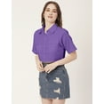 thumbnail image 3 of Moomaya Women Printed Short Sleeves Crop Shirt, Collared Neck Short Boxy Shirt Top, 3 of 8