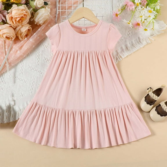 JUSLIO Girls Patchwork Dress Casual Flutter Cotton Dresses Size 18 M