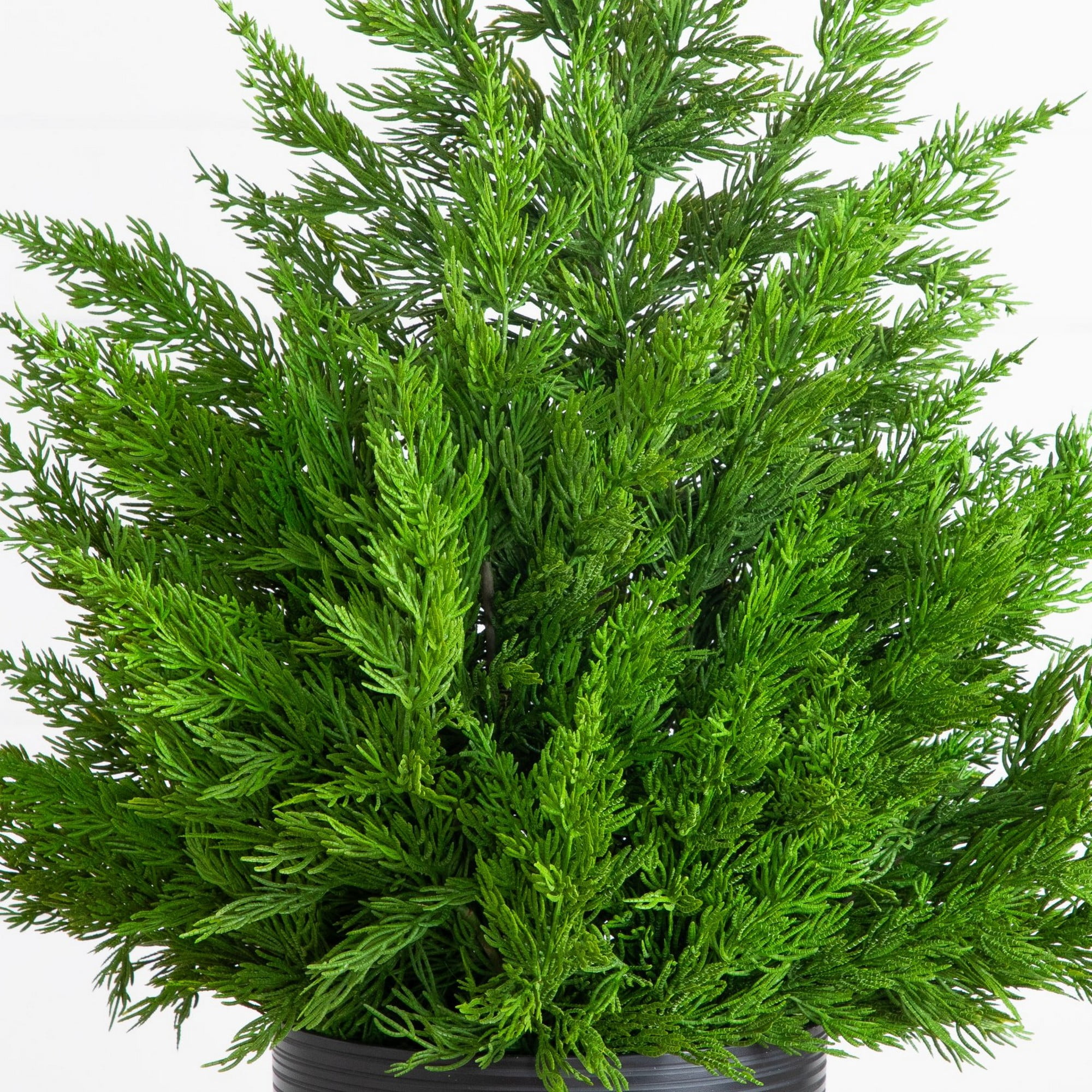 28in. Artificial Real Touch Winter Cypress Bush in Black Decorative Planter