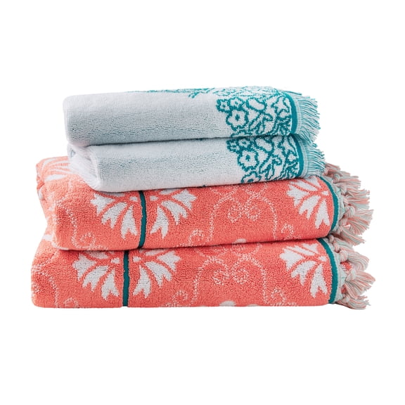 The Pioneer Woman 4-Piece Bath Towel Set, Medallion Stripe, Light School Gray