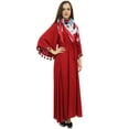 thumbnail image 1 of Bimba Robe Maxi Ample Bordeaux Décontractée pour Femme à Manches Évasées avec Pompons et Foulard - 18, 1 of 6