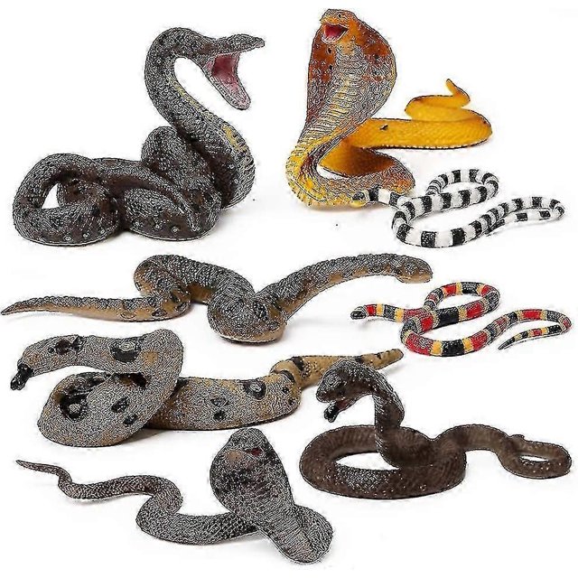 8pcs Fake Snakes Toy Figurines Realistic Fake Snake Prank Rubber Snake Props Scary Snake Toy Scare Birds, Cobra Snake, Boa Constrictor, Coral Snake, R