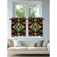 thumbnail image 4 of Boho Orange Teal Tier Curtains 36 Inch Length,Sheer Curtains for Bedroom Living Room Window Southwestern Ethnic Abstract Geometric Voile Drapes Kitchen Curtains Small Half Window 27.5"x36" 2 Panels, 4 of 7