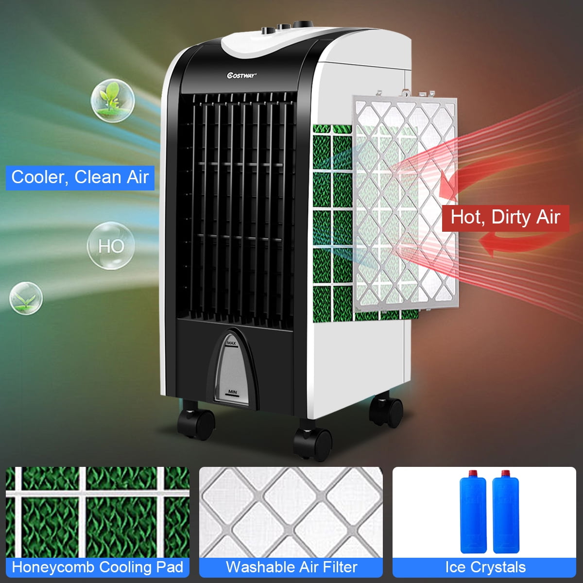 Portable Air Cooler 3 Fan Speeds,GANGELE Personal Mobile Air Cooling Fan for Home Bedroom Office Mini Air Conditioner Cooler and Humidifier,Small Evaporative Coolers Purifier Green 