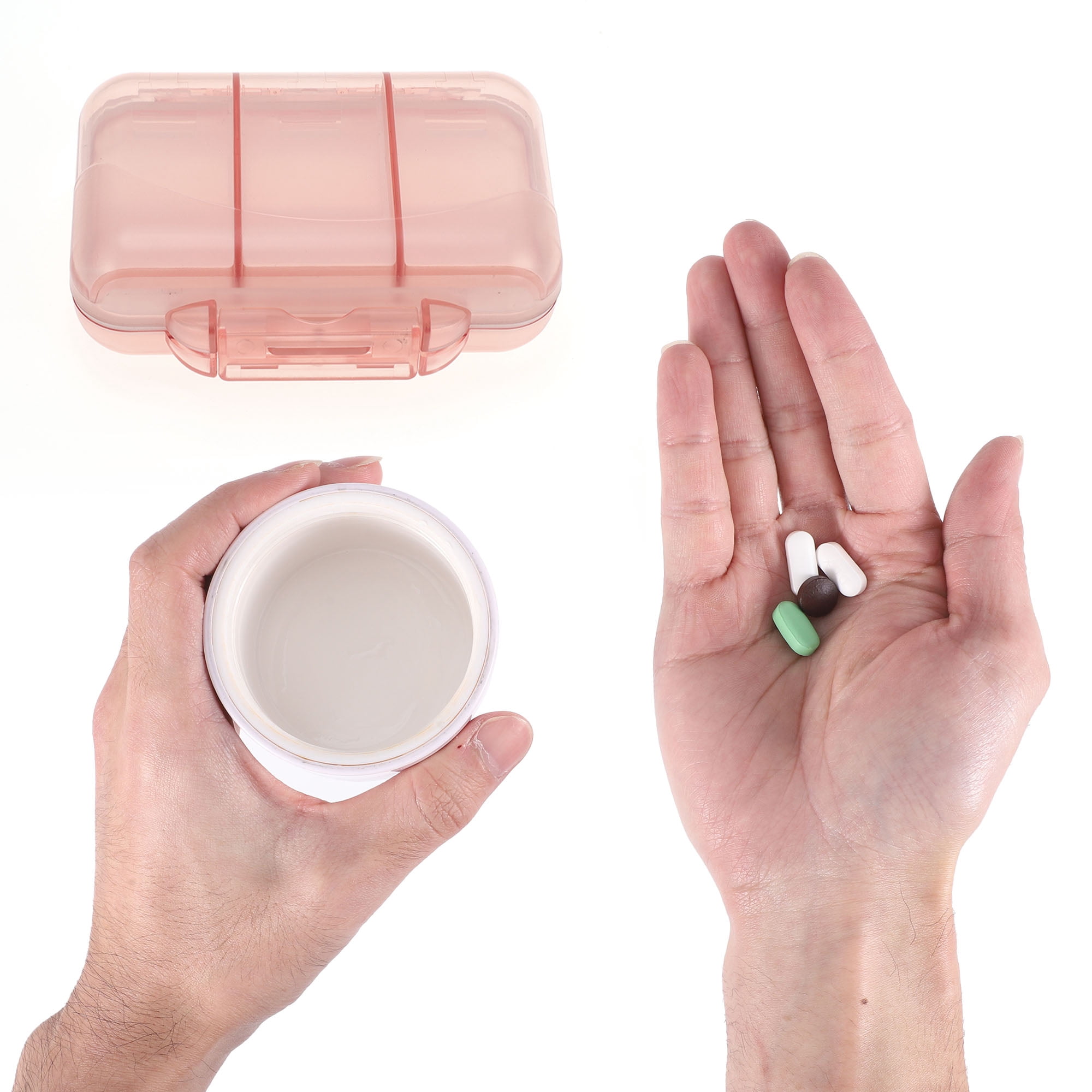 Unique Bargains 7 Grids Double Layers Portable Pill Box 1 Pc Pink