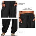 thumbnail image 4 of Pantalones holgados para mujer, cintura elástica suelta, 2 bolsillos, color puro, peso ligero, pantalones casuales para mujer, para viajes, vacaciones, oficina, negro, XL, 4 of 5