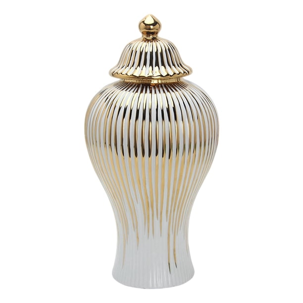 Tarro de cerámica de jengibre de estilo clásico con tapa, jarrón de almacenamiento, decoración del hogar, regalos 6.30x6.30x11.81 pulgadas