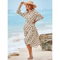 thumbnail image 3 of Womens Color Block Long Sleeve Boho Midi Dress Casual Beach Button Down Shirt Dress, 3 of 6