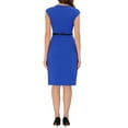thumbnail image 3 of INSPIRE CHIC Robe de Bureau Élégante pour Femme à Col Rond, Manches Cap, Ceinturée, Robe Fourreau de Travail Bleu Royal G, 3 of 5