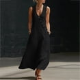 thumbnail image 2 of BRGZLK Linen Maxi Dresses For Women's Summer Design Casual V-Neck Long House Dress Sleeveless Trendy Vacation Clothes Sundress with Pockets, 2 of 7