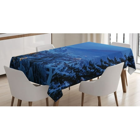 

Ambesonne Scenery Tablecloth Rectangular Table Cover Winter Forest Trees 60 x84 Blue