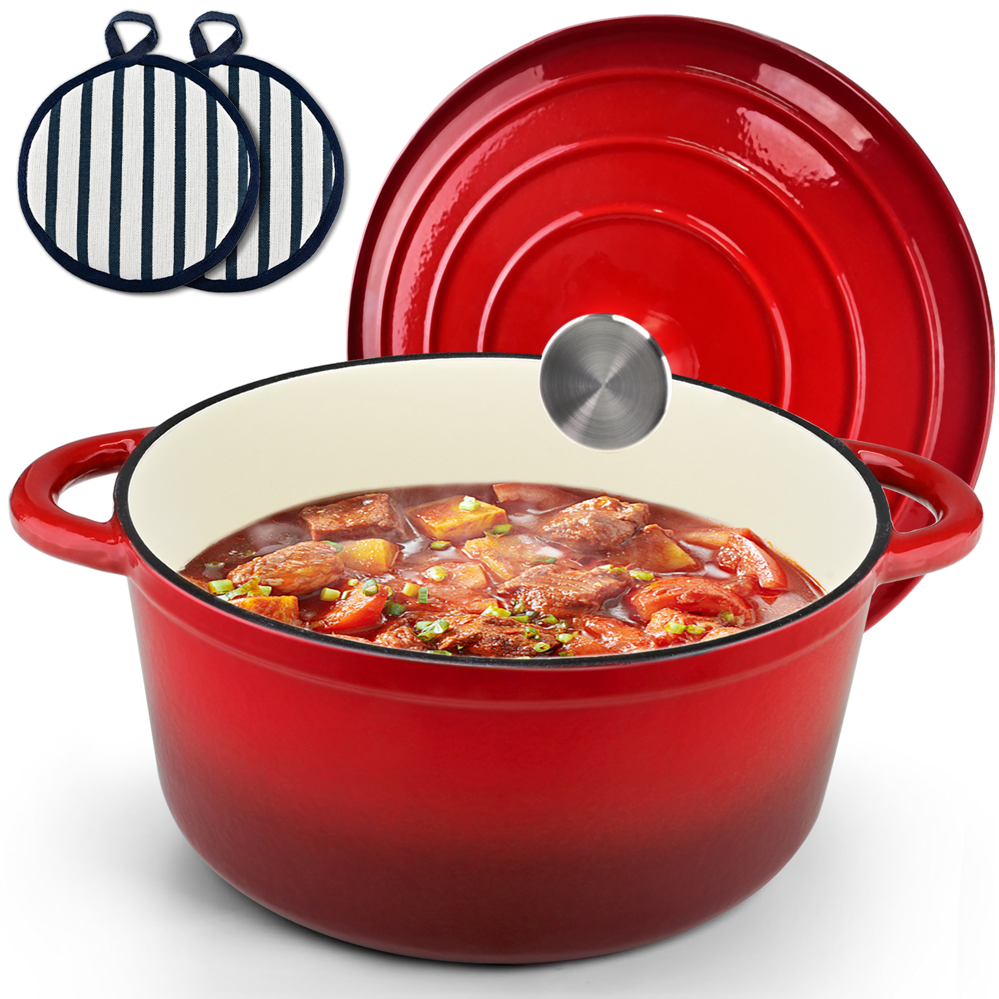 TINANA 5.5-Quart Enameled Cast Iron Dutch Oven, Red photo 2
