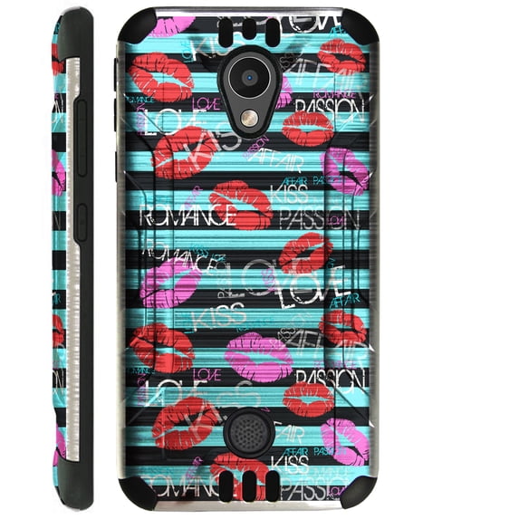WORLD ACC Silver Guard Phone Case Compatible with Coolpad Legacy SR | Legacy S Brushed Metal Texture Hybrid TPU Cover (Blue Stripe Kiss)