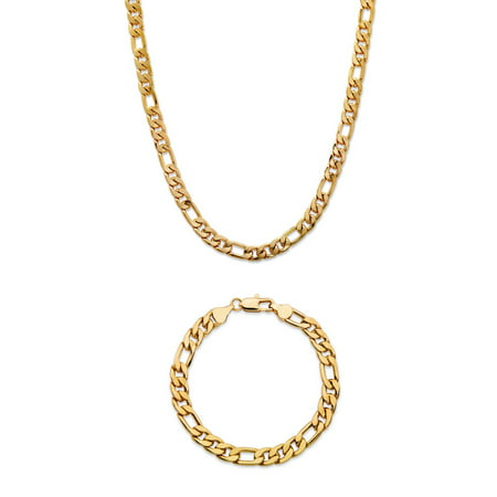 Men's Figaro-Link 2-Piece Chain Necklace and Bracelet Set Gold Ion-Plated 22