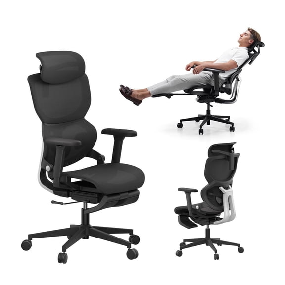 Ergonomic Office Chair with Footrest - Q3-MT Mesh Computer Chair with Lumbar Support, 2D Headrest, 3D Armrests, 140° Tilt - Home Office Desk Chair