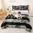 thumbnail image 3 of Manfei Tie Dyed Us Flag Queen Comforter Set,Vintage Grunge Black Gray Comforter Sets Queen,Light Gray Reversible,3 Pieces,1 Comforter and 2 Pillowcases, 3 of 7