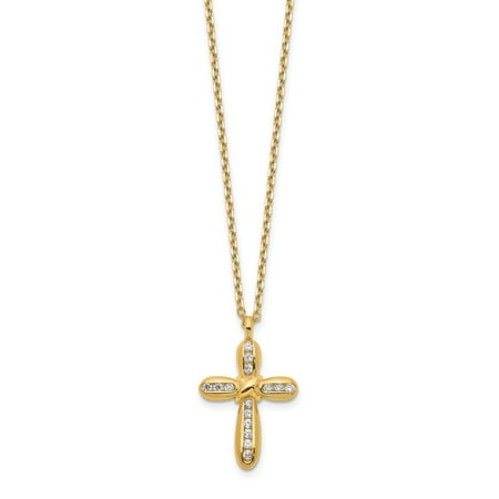 14K Yellow Gold Cross Cubic Zirconia with 2In Extender Necklace
