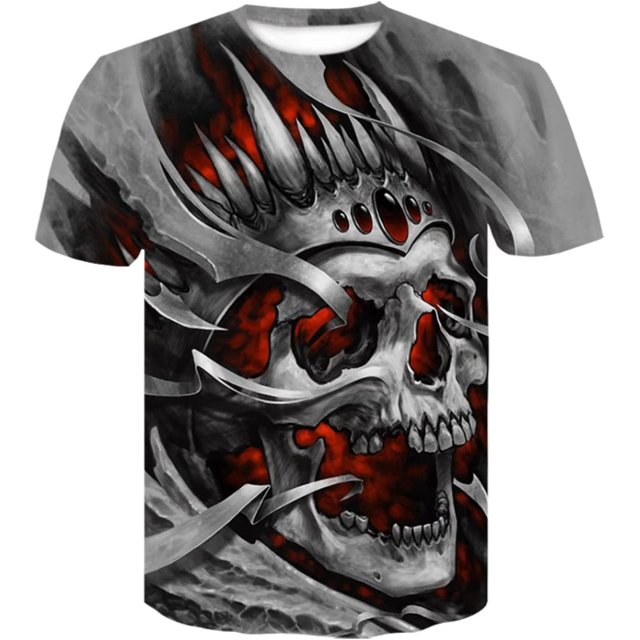 Xishao Playera Manga Larga Hombre Black Skull Men Skeleton T-Shirt Punk Rock Gun Blue T-Shirts 3D Print T-Shirt Vintage Mens Clothing Summer White Tops D-633 Talla única-M D-633 Talla única-M Xishao ropa
