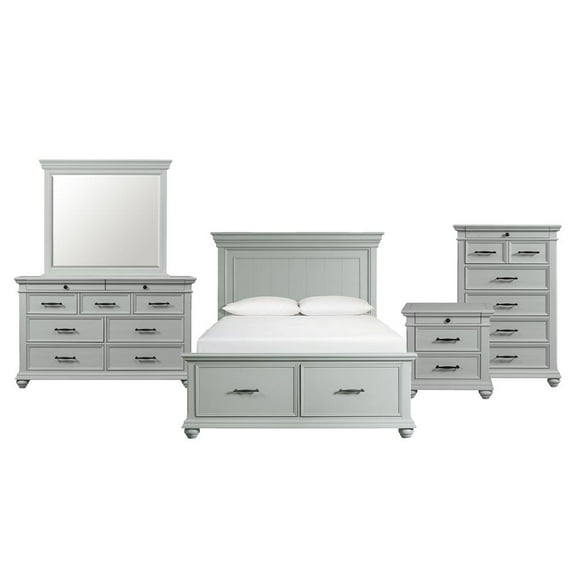 Picket House Furnishings Brooks Queen Platform Storage 5PC Bedroom Set in Gray