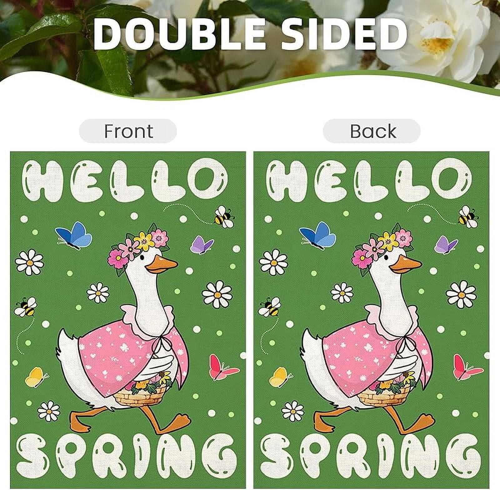 Hello Spring House Flags for Outdoor Decoration, Funny Goose with Flowers Large Yard Flag,Seasonal Decorative Decor for Holiday Summer Outside 28x40 Inch Vertical Double Sided