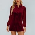 thumbnail image 4 of Miluxas Women's Velvet Mini Dress Casual Lapel Long Sleeve Button Front T Shirt Dress Dotted Patchwork Sleeve Party Short Dresses Wine, 4 of 7