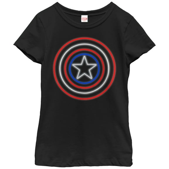 Girl's Marvel Captain America Shield Neon Light  Graphic Tee Black Small