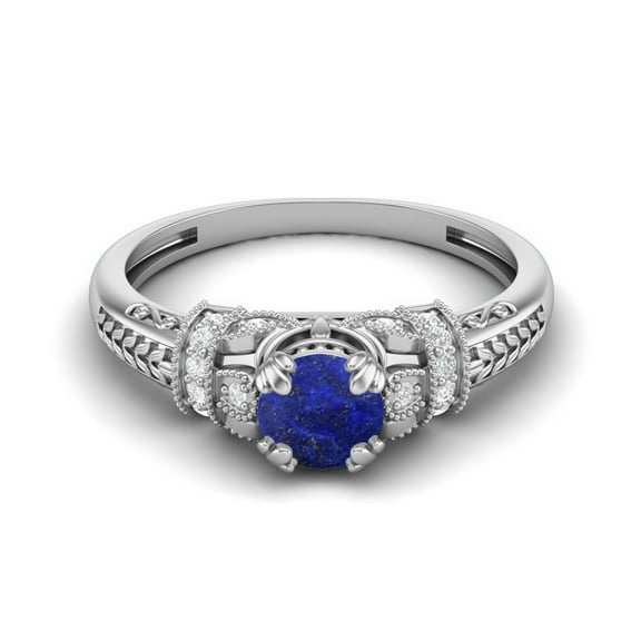 5 MM Round Shape Natural Lapis 925 Sterling Silver Blossom Design Mother's Day Gift Ring