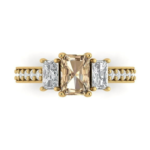1.88 ct Emerald Cut Yellow Moissanite Three-Stone Engagement Ring for Women in 14K Yellow Gold