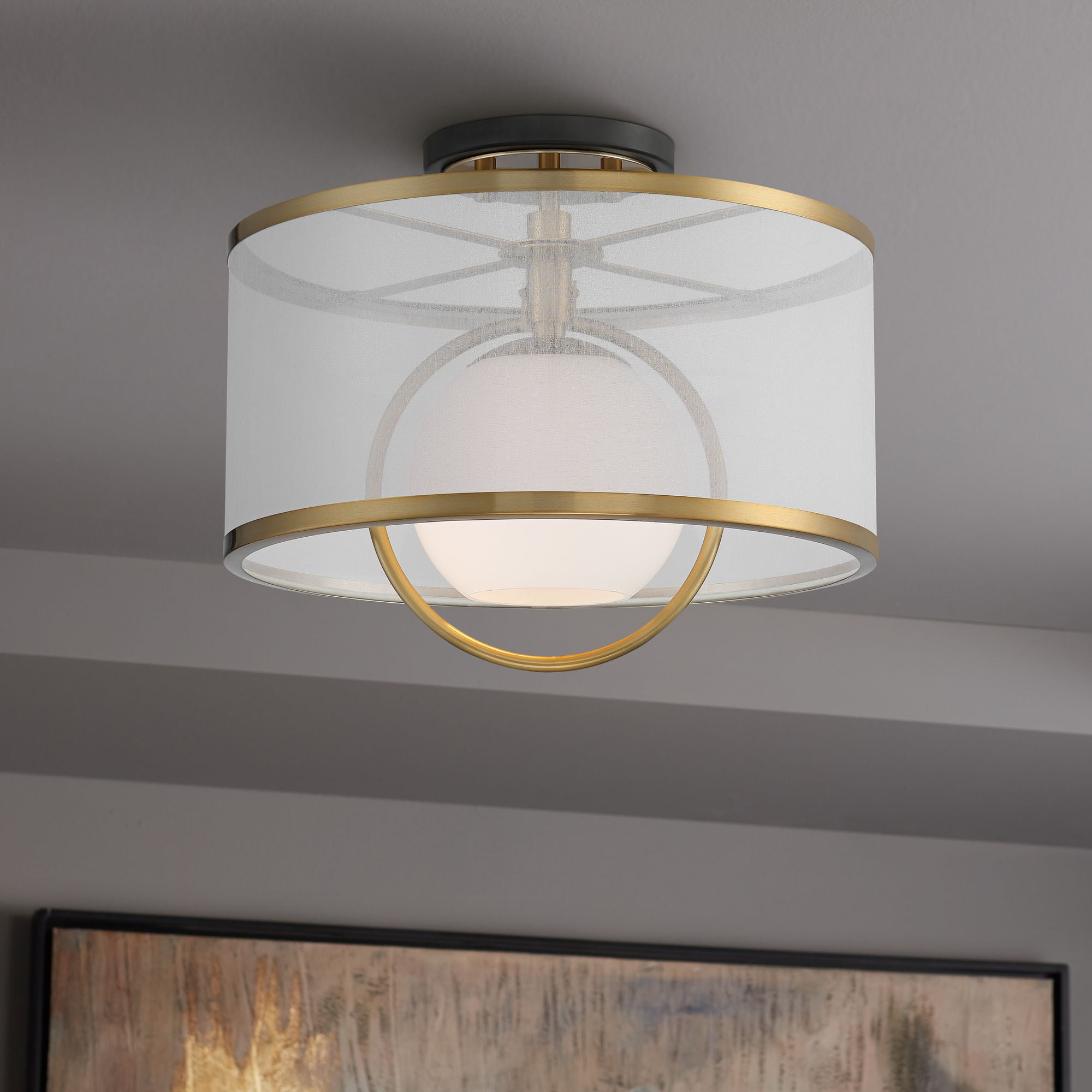 3-Light Semi Flush Mount Ceiling Light Modern Brass and Black Ceiling Light Fixture 