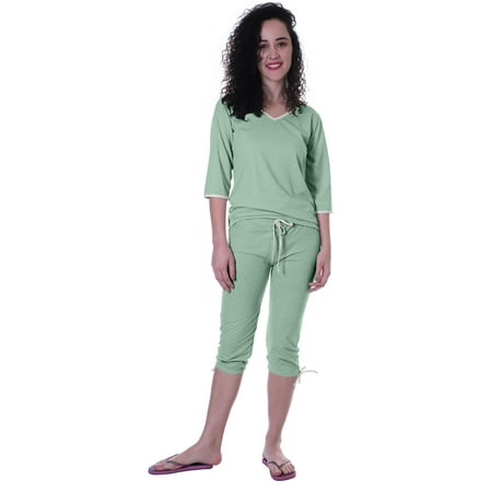 

Moomaya Womens Plain Nightwear Set w/ Capri Cotton Sleepwear 2 Pcs Nightdresses