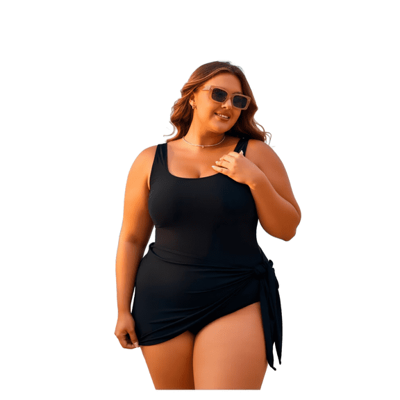 Women's Plus Size One Piece Swimdress Modest Full Coverage Tummy Control with Skirt for Beach Pool