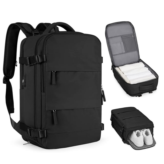 Mochila de viaje Coofay, grande, impermeable para mujeres y hombres, color negro