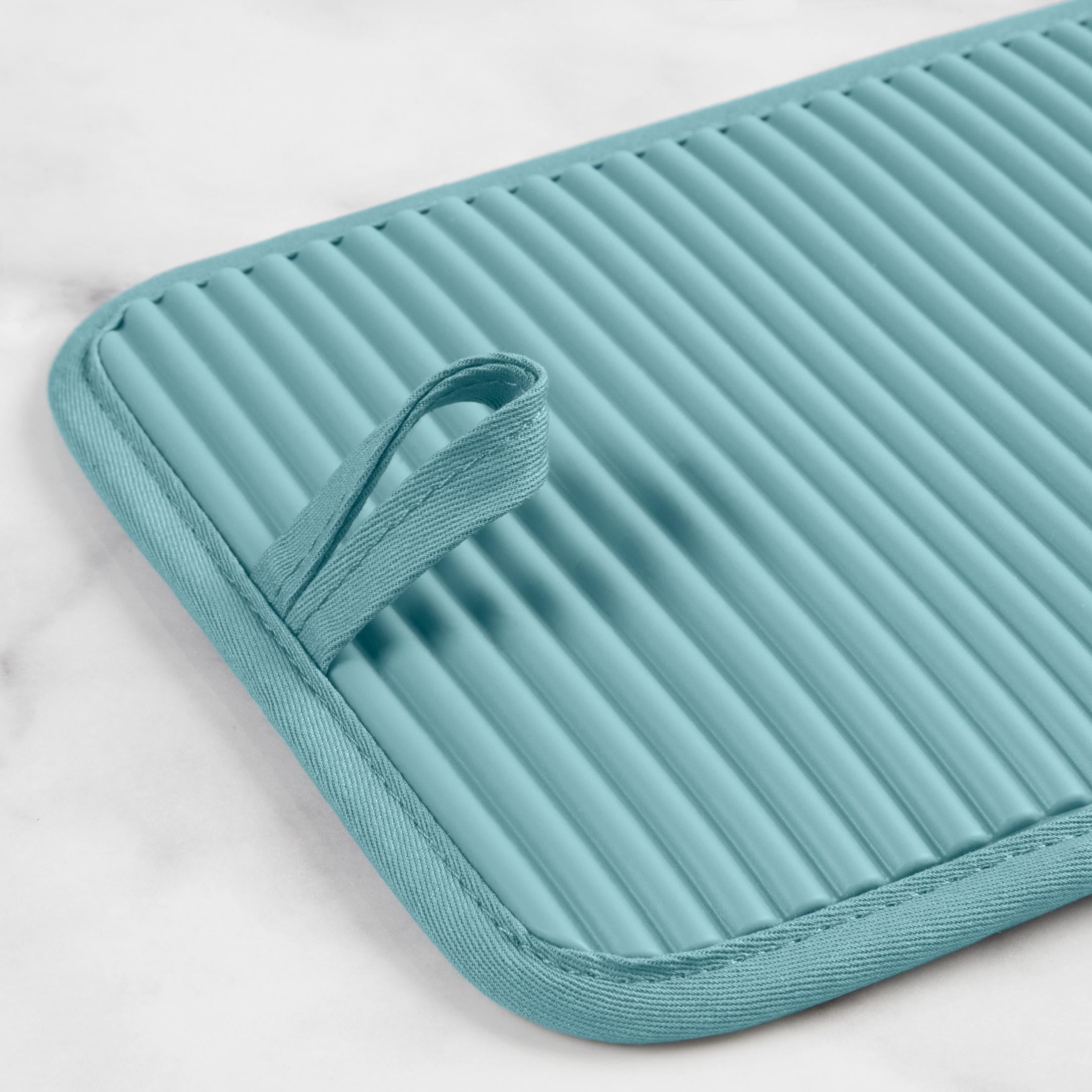 KitchenAid Ribbed Soft Silicone Oven Mitt Set, Mineral Water Aqua/White, 7"x9", Set of 2
