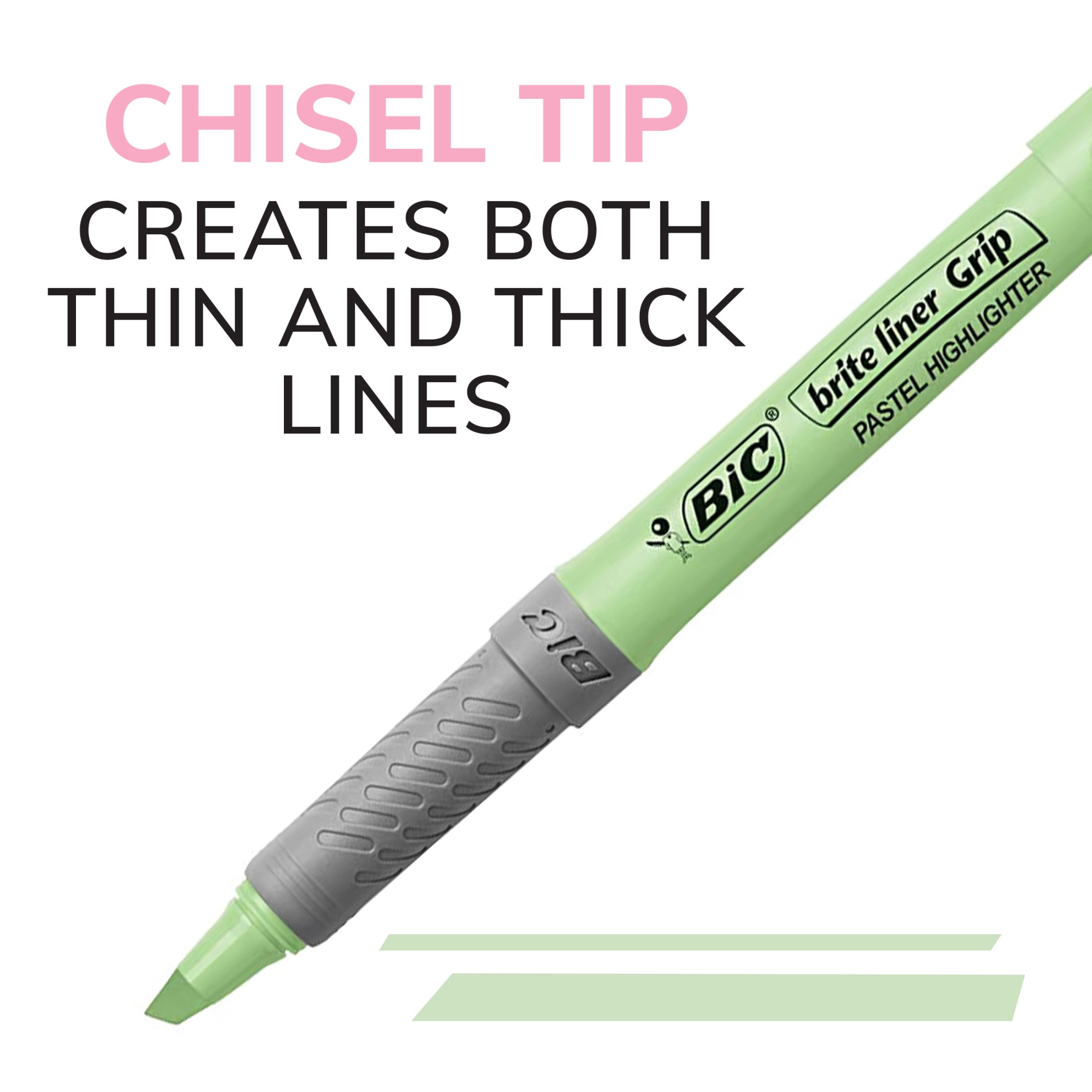 BIC Brite Liner Grip Pastel Highlighters, Chisel Point, Assorted Pastel Colors, 6 Count