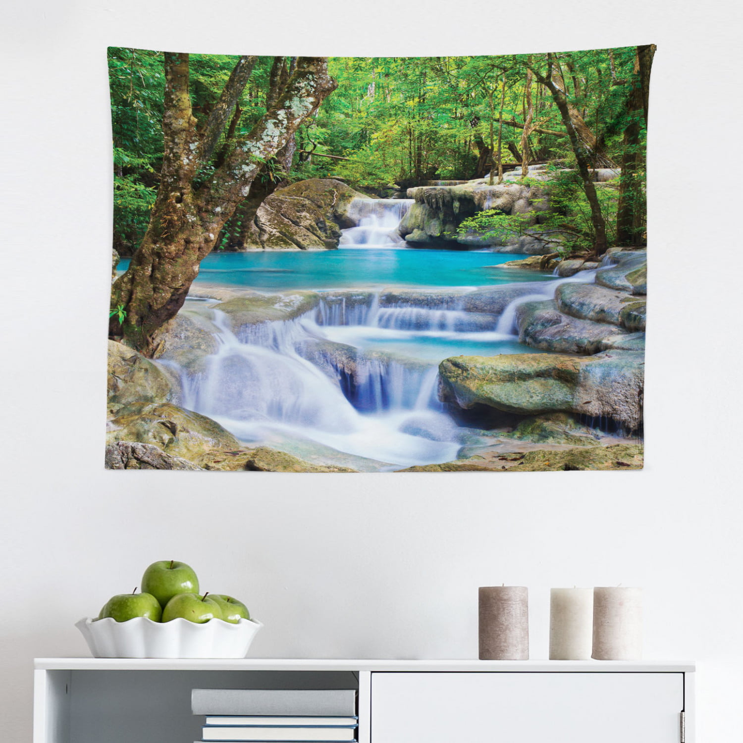 Relax Green Forest Waterfalls Poster Wall Art Nature Home Decor 5pc Canvas Print 