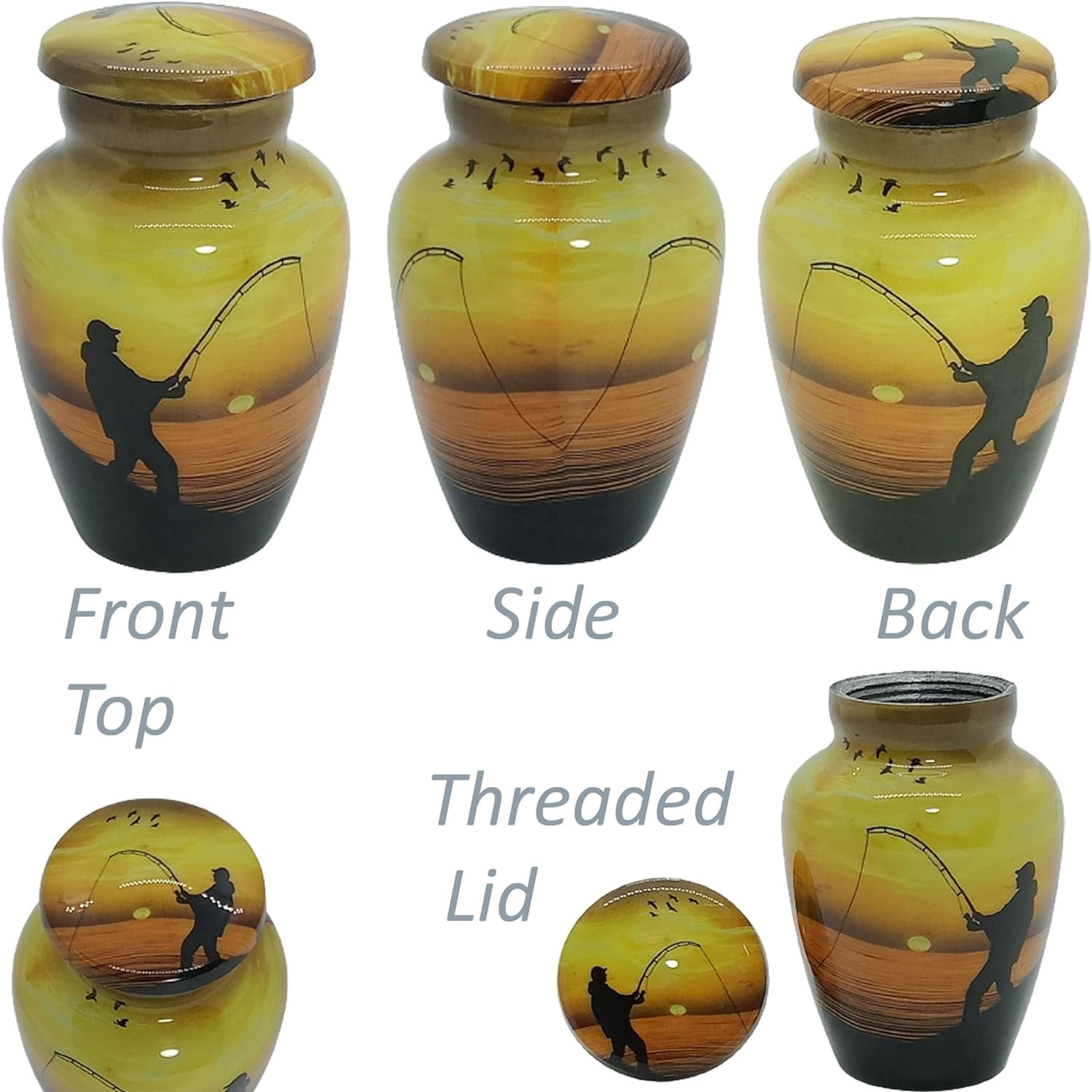 UR Keepsake Urn Set of 4- Decorative Fishing Catching Cremation Urn for Human Ashes with Velvet Box & 4 Velvet Bag-Mini Keepsake Urn - Affordable Keepsake Urn (3 cu.in x 4pcs) (1)