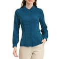 thumbnail image 5 of CURVOSPORT Women's Button Down Shirt Peter Pan Collar Long Sleeve Princess Line Blouse M Peacock Blue, 5 of 7