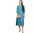 thumbnail image 3 of Yash Gallery Women's Cotton Gold Print Anarkali Kurta (Teal Blue), 3 of 5