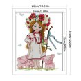 thumbnail image 2 of Kit de punto de cruz con estampado de niña y cerdito, hilo de bordar de algodón ecológico de 14 quilates, 26x31cm, 2 of 9
