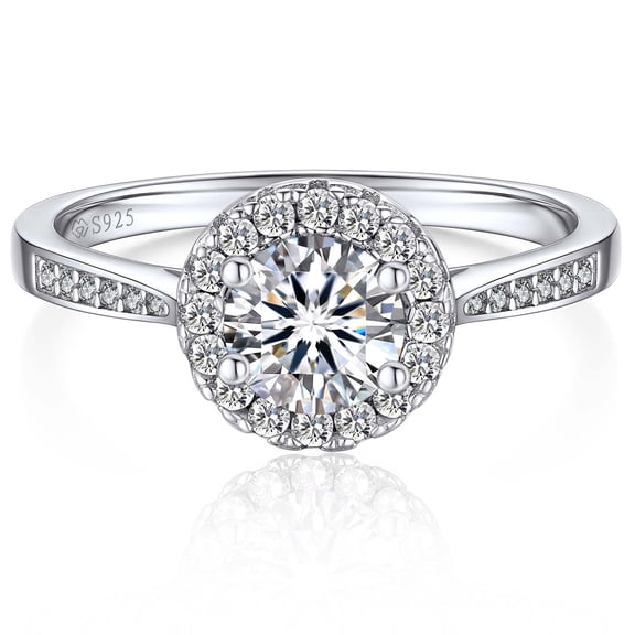 MomentWish 1 Carat Round Cut Moissanite Engagement for Women,Simulated Diamond Wedding Band 925 Sterling Silver Rings-Size4