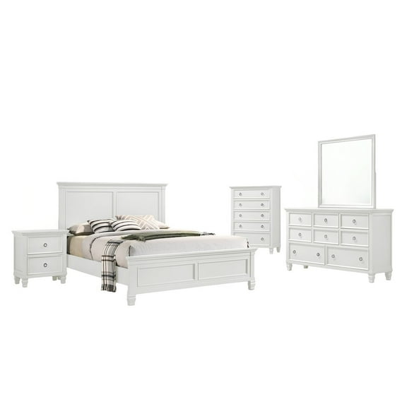 New Classic Furniture Tamarack 5-Piece Solid Wood 5/0 Q Bedroom Set in White