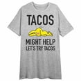 thumbnail image 3 of It's Happy Bunny Tacos Might Help Crew Neck Short Sleeve Gray Heather Women's Night Shirt-XL, 3 of 5