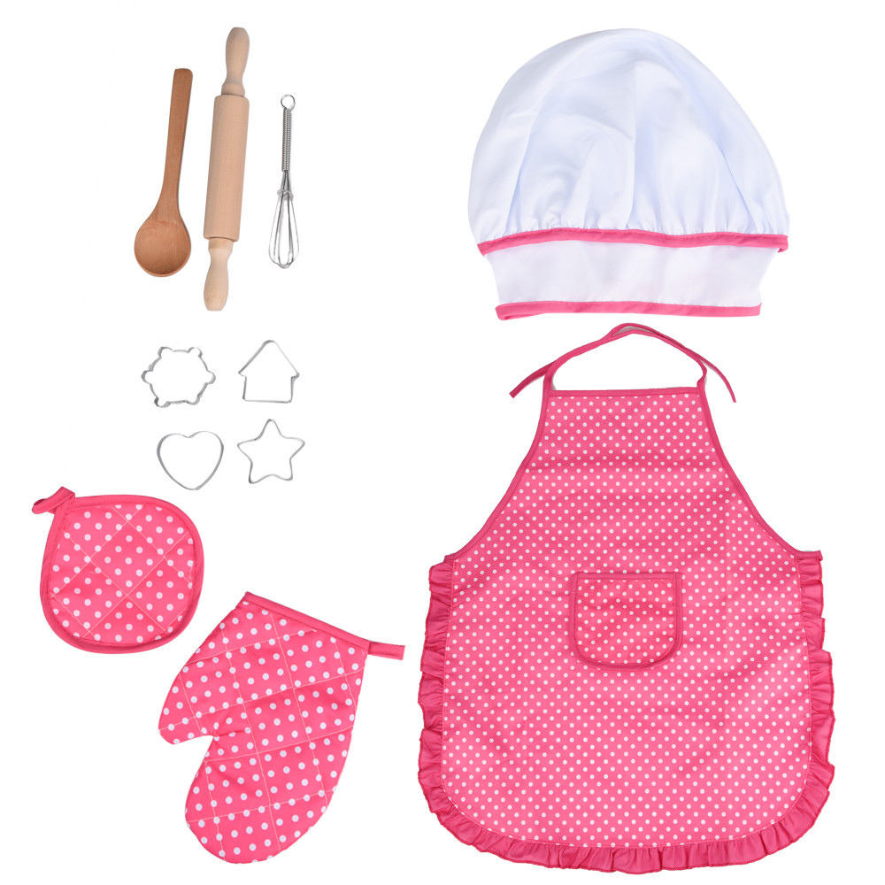 Kids Cooking And Baking Set Hat H Apron 11pcs Kitchen Costume Role Play Kits