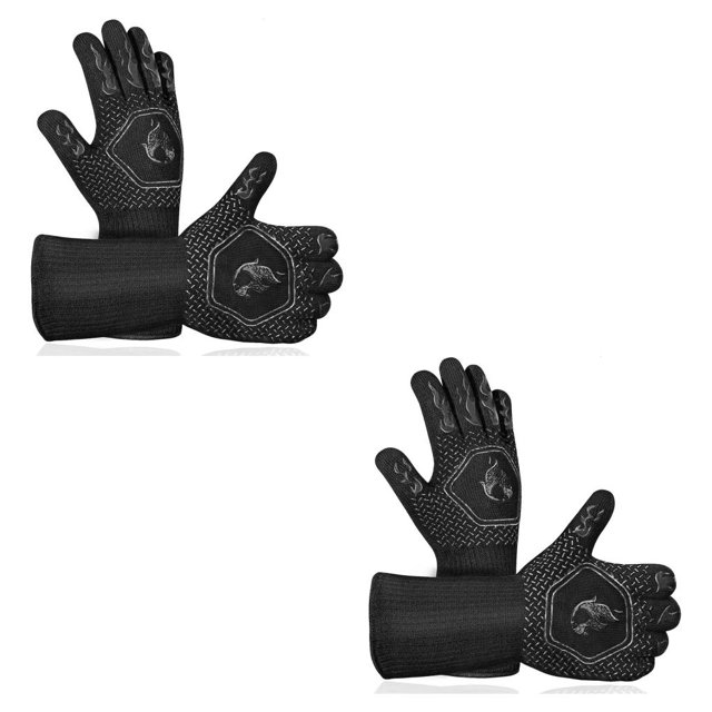 Bewildely 1 par de guantes Guantes resistentes al calor Recubrimiento de silicona Manoplas para horno de microondas Manga larga que ahorra Negro 2piezas