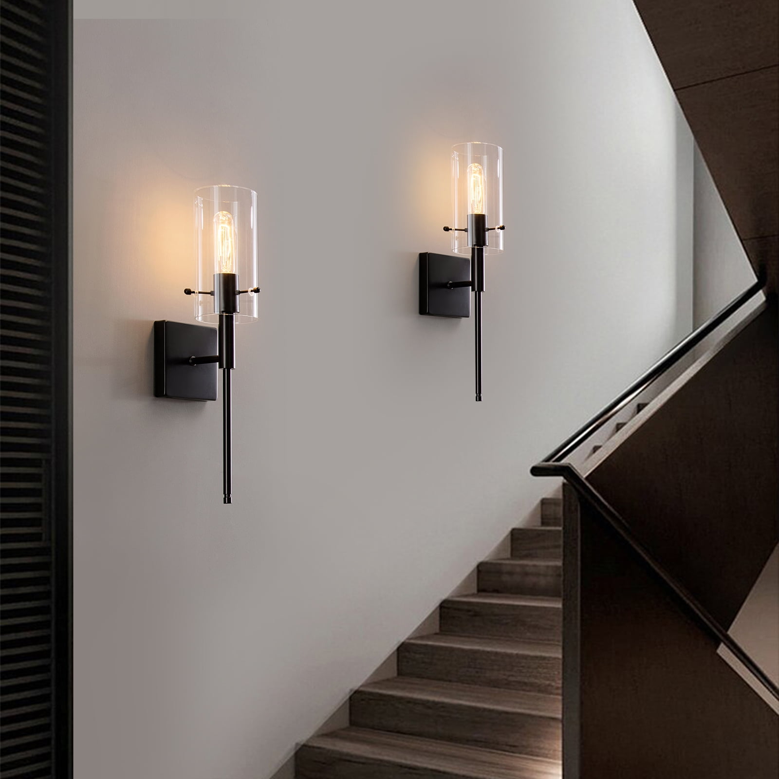 Kyrid Black Iron Armed Wall Sconce Set of 2, Modern Wall Sconce Light for Hallway, Stairway, Living Room, Bedroom