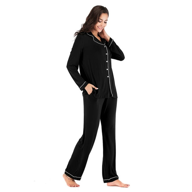 100% Cotton Boyfriend Pajama Sets for Women, Long Sleeve Button up  Sleepwear Two Piece Set with Elastic Pants : : Clothing, Shoes 