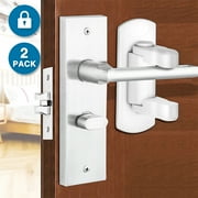 Baby Proof Lever Door Locks, 2 Pack Adhesive Child Proof Door Lever Lock No Drill Quick Install Safety Locks for Door