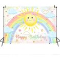 thumbnail image 5 of Fondo de cumpleaños con arcoíris y sol para niños, decoraciones para fiesta de cumpleaños "Eres mi sol", fondo fotográfico con temática de arcoíris pastel, pancarta para mesa de pastel, 5 of 5